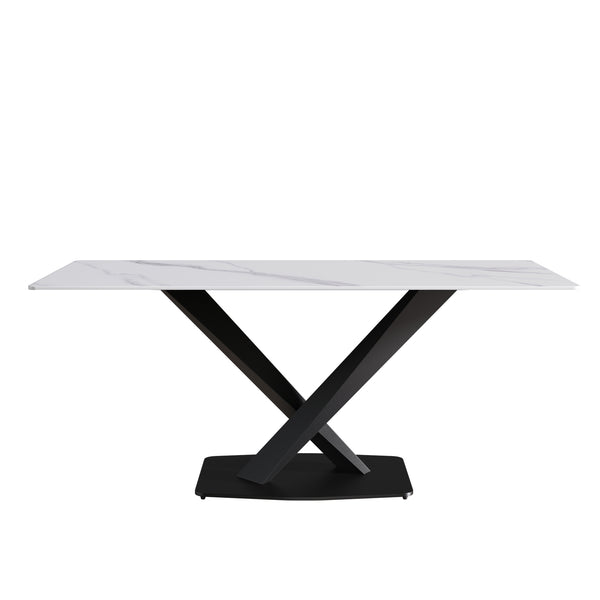 English Elm 70.87" Modern Sintered Stone Dining Table With Black Iron Base - Seats 6-8, Perfect For Entertaining! W1535S00211