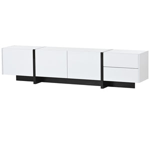 English Elm Glossy White Tv Stand with Black Accents Sleek Modern Console for 80 Inch Screens WF300852AAK