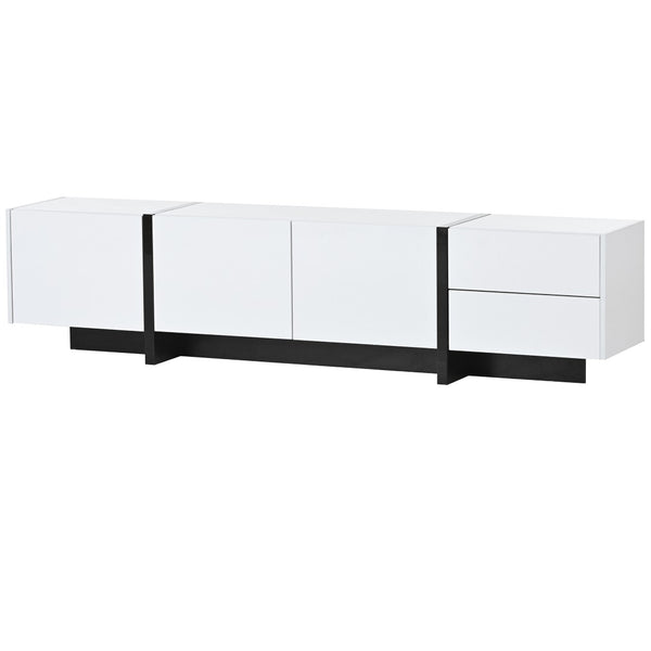 English Elm Glossy White Tv Stand with Black Accents Sleek Modern Console for 80 Inch Screens WF300852AAK
