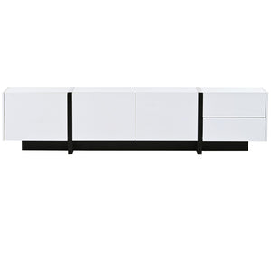 English Elm Glossy White Tv Stand with Black Accents Sleek Modern Console for 80 Inch Screens WF300852AAK