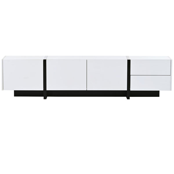 English Elm Glossy White Tv Stand with Black Accents Sleek Modern Console for 80 Inch Screens WF300852AAK