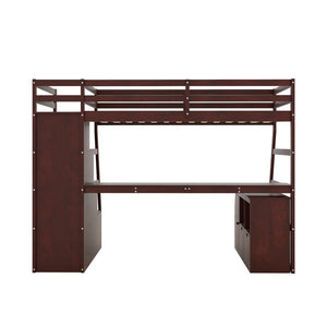 English Elm Twin Loft Bed with 7 Drawer Storage Built-in Desk and Shelves for Kids Rooms LT000639AAP-2