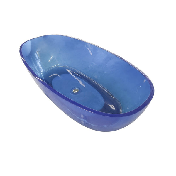 English Elm 64 Inch Oval Freestanding Soaking Tub Translucent Blue Resin Sculptural Spa Bath W161390542