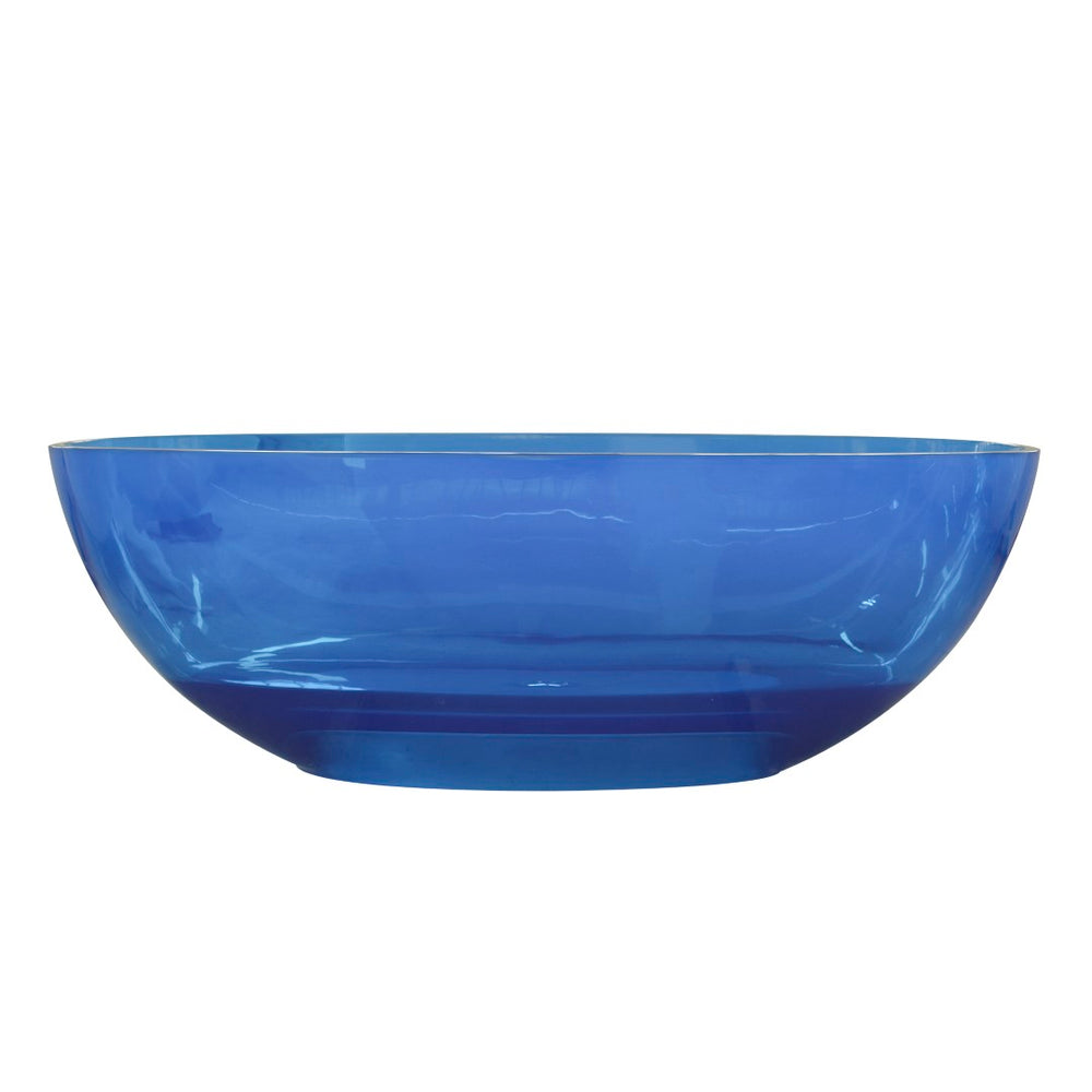 English Elm 64 Inch Oval Freestanding Soaking Tub Translucent Blue Resin Sculptural Spa Bath W161390542