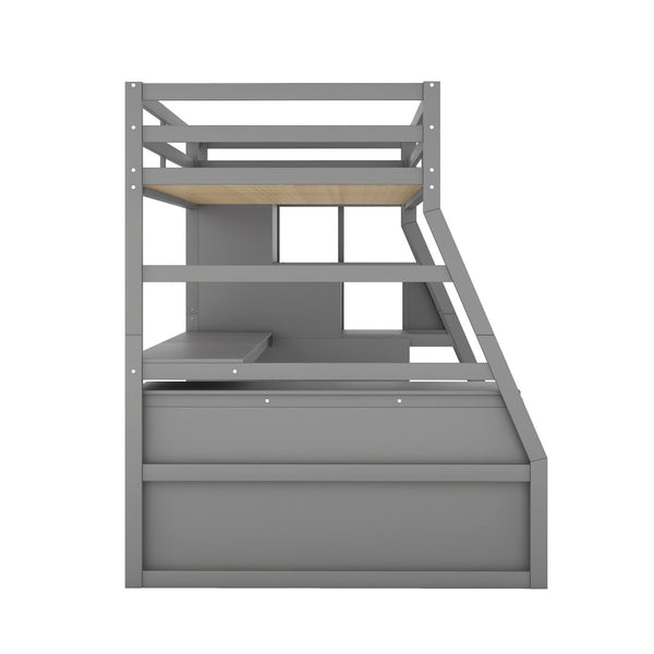 English Elm Twin Loft Bed with 7 Drawer Storage Built-in Desk and Shelves for Kids Rooms Gray LT000639AAE-3
