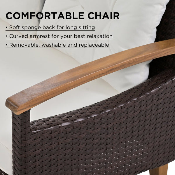 English Elm GO Outdoor Wicker Sofa 4-Piece Patio Set with Solid Wood Arms, UV-Water Resistant Rattan, Cushions FG201222AAA