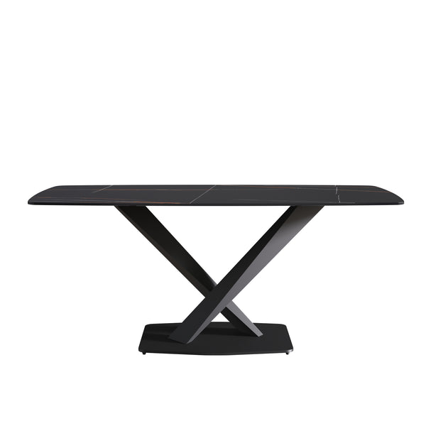 English Elm 70.87"Modern 70.87" Modern Sintered Stone Dining Table With Black Metal Legs For 6-8 People - Stylish & Durable W1535S00203