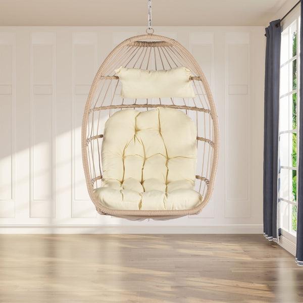 English Elm Outdoor Woven Pe Rattan Egg Swing Chair with Cushioned Seat for Patio or Garden W87470711