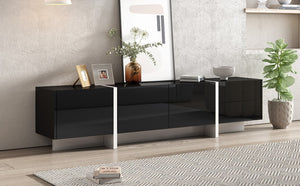 English Elm Glossy White Tv Stand with Black Accents Sleek Modern Console for 80 Inch Screens WF300852AAB