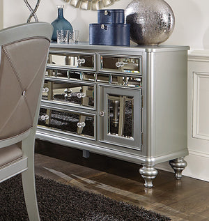 English Elm Sparkling Silver Mirrored Orsina Server with 5 Drawers & 2 Cabinets, Glam Dining Storage 57" x18" B01190822