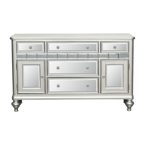 English Elm Sparkling Silver Mirrored Orsina Server with 5 Drawers & 2 Cabinets, Glam Dining Storage 57" x18" B01190822