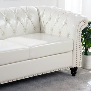 English Elm 84.65" Chesterfield Three Seat Pu Leather Sofa Tufted Frame for Living Room W68061097