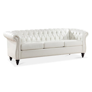 English Elm 84.65" Chesterfield Three Seat Pu Leather Sofa Tufted Frame for Living Room W68061097