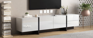 English Elm Glossy White Tv Stand with Black Accents Sleek Modern Console for 80 Inch Screens WF300852AAK