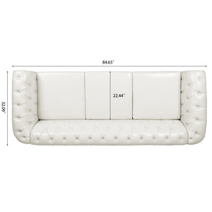 English Elm 84.65" Chesterfield Three Seat Pu Leather Sofa Tufted Frame for Living Room W68061097