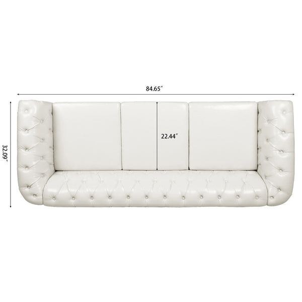 English Elm 84.65" Chesterfield Three Seat Pu Leather Sofa Tufted Frame for Living Room W68061097