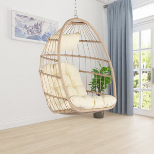 English Elm Outdoor Woven Pe Rattan Egg Swing Chair with Cushioned Seat for Patio or Garden W87470711