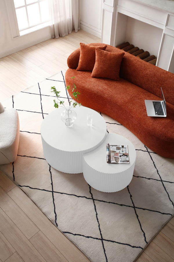English Elm Black Matte Mdf Nesting Tables Round and Half Moon Set for Modern Living Rooms White W87677000