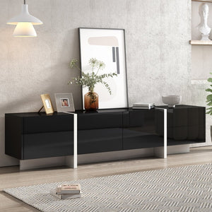 English Elm Glossy White Tv Stand with Black Accents Sleek Modern Console for 80 Inch Screens WF300852AAB