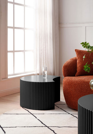 English Elm Black Matte Mdf Nesting Tables Round and Half Moon Set for Modern Living Rooms Black W87677001