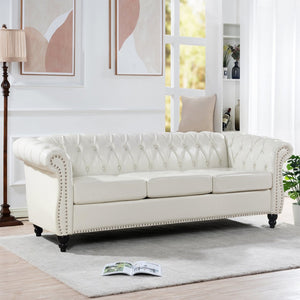 English Elm 84.65" Chesterfield Three Seat Pu Leather Sofa Tufted Frame for Living Room W68061097