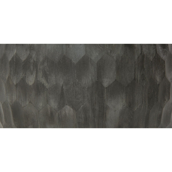 English Elm Val 34 Inch Handcrafted Mango Wood Coffee Table with Hammered Honeycomb Drum Design, Rustic Gray Finish B05691302