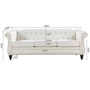English Elm 84.65" Chesterfield Three Seat Pu Leather Sofa Tufted Frame for Living Room W68061097