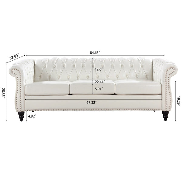 English Elm 84.65" Chesterfield Three Seat Pu Leather Sofa Tufted Frame for Living Room W68061097