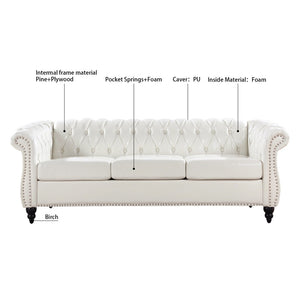 English Elm 84.65" Chesterfield Three Seat Pu Leather Sofa Tufted Frame for Living Room W68061097