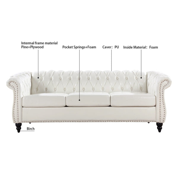 English Elm 84.65" Chesterfield Three Seat Pu Leather Sofa Tufted Frame for Living Room W68061097