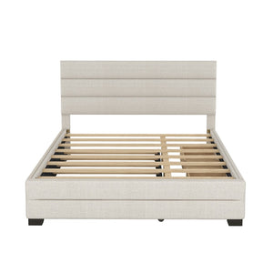 English Elm Queen Linen Upholstered Platform Bed with Trundle Twin Pullout and Storage Drawers GX001313AAA