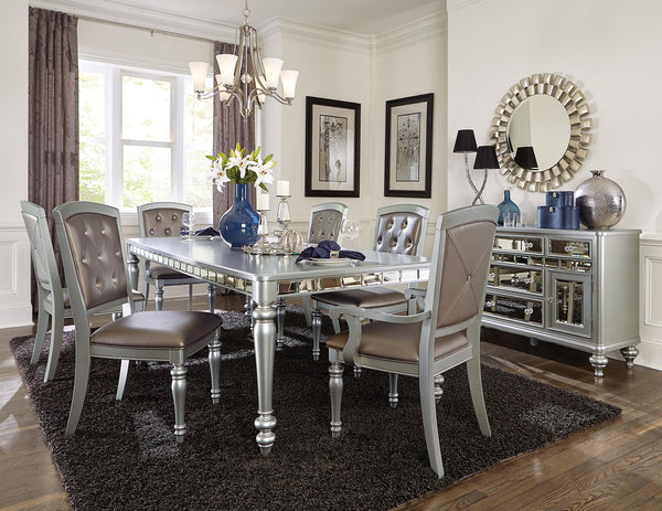 English Elm Glamorous Silver Finish 7-Piece Dining Set With Crystal Button Tufted Chairs For Elegant Dining B011S00314