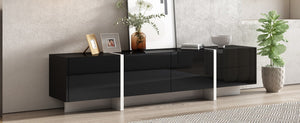 English Elm Glossy White Tv Stand with Black Accents Sleek Modern Console for 80 Inch Screens WF300852AAB