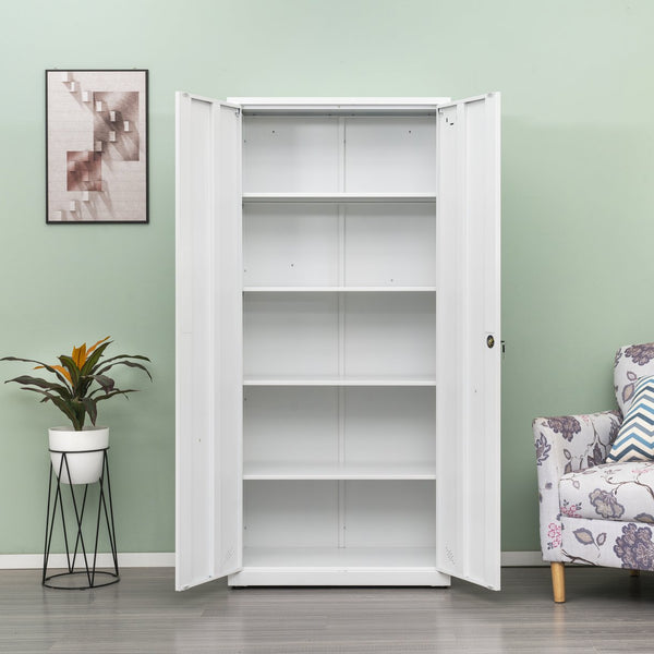 English Elm High Steel Storage Cabinet with Lockable Double Doors, Heavy-Duty Shelves, Quiet Magnetic Closure White W252126641