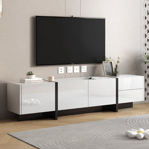 English Elm Glossy White Tv Stand with Black Accents Sleek Modern Console for 80 Inch Screens WF300852AAK