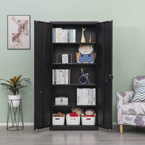 English Elm High Steel Storage Cabinet with Lockable Double Doors, Heavy-Duty Shelves, Quiet Magnetic Closure Black W252126639