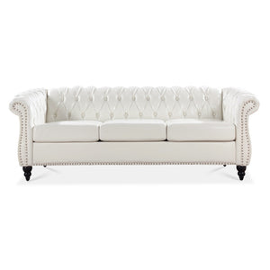 English Elm 84.65" Chesterfield Three Seat Pu Leather Sofa Tufted Frame for Living Room W68061097