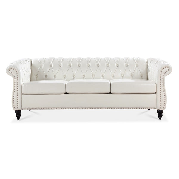 English Elm 84.65" Chesterfield Three Seat Pu Leather Sofa Tufted Frame for Living Room W68061097