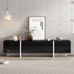 English Elm Glossy White Tv Stand with Black Accents Sleek Modern Console for 80 Inch Screens WF300852AAB
