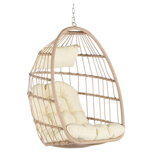 English Elm Outdoor Woven Pe Rattan Egg Swing Chair with Cushioned Seat for Patio or Garden W87470711