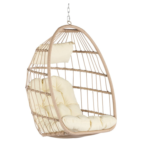 English Elm Outdoor Woven Pe Rattan Egg Swing Chair with Cushioned Seat for Patio or Garden W87470711