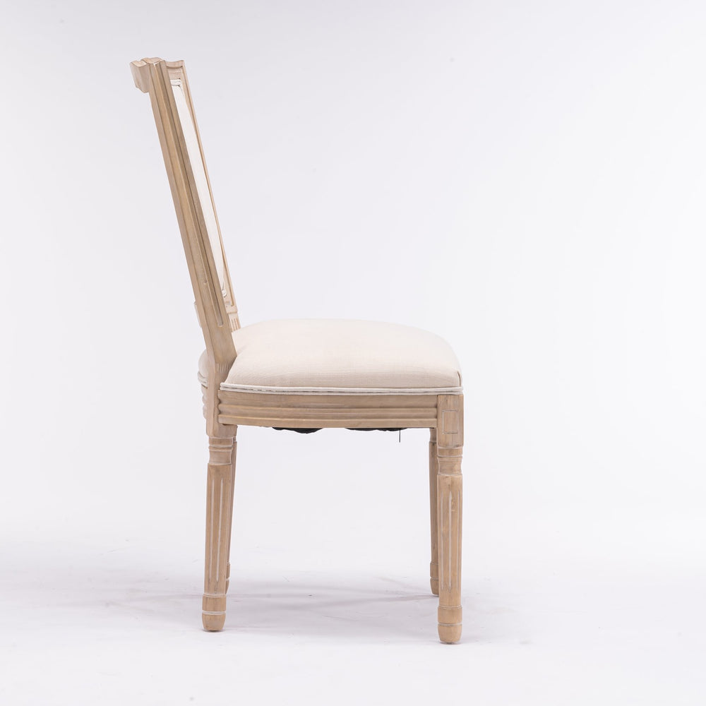English Elm French Solid Wood Frame Linen Dining Chairs, Set Of 2 – Elegant Cream Upholstery For Any Space W162290981