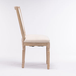 English Elm French Solid Wood Frame Linen Dining Chairs, Set Of 2 – Elegant Cream Upholstery For Any Space W162290981