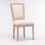 English Elm French Style Solid Wood Frame Linen Fabric Square Back Dining Chair,Set Of 2,Cream