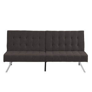 English Elm Wood Frame Futon Sofa Bed with Steel Legs Faux Linen Upholstery for Studio Living W21481810