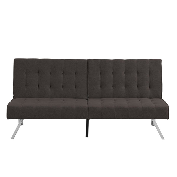English Elm Wood Frame Futon Sofa Bed with Steel Legs Faux Linen Upholstery for Studio Living W21481810