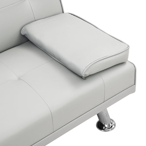 English Elm Sofa Bed Futon with Cup Holders Wood Frame Stainless Legs White Pvc Sleeper W214104918