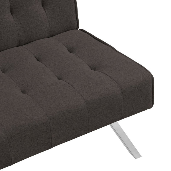 English Elm Wood Frame Futon Sofa Bed with Steel Legs Faux Linen Upholstery for Studio Living W21481810
