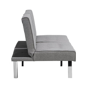 English Elm Wood Frame Futon Sofa Bed with Steel Legs Faux Linen Upholstery for Studio Living W214109153