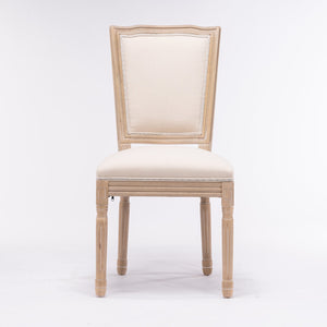 English Elm French Solid Wood Frame Linen Dining Chairs, Set Of 2 – Elegant Cream Upholstery For Any Space W162290981